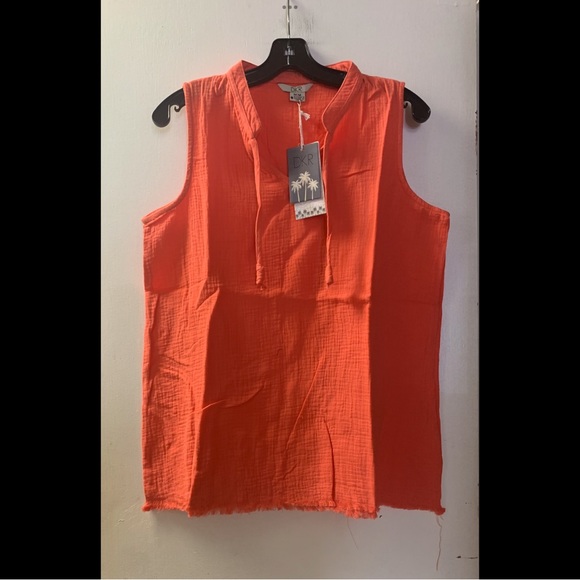 🆕Tangerine-Bubble Gauze Notch Collar Tank Top - Picture 3 of 5